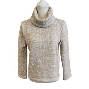 J.CREW Vintage Sweater Womens Beige Glen Plaid Long Sleeve Funnel Neck‎ Size Med